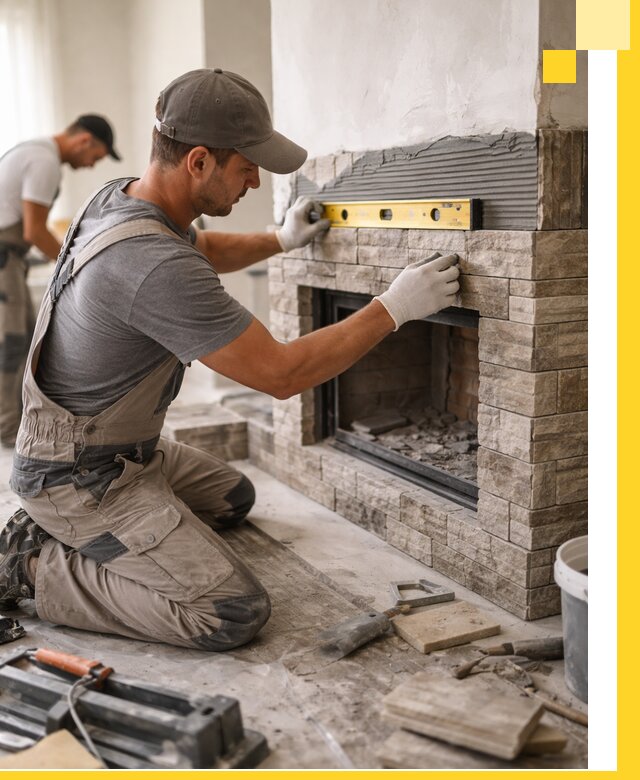 Облицовка каминов в Удомле, монтаж и отделка натуральным камнем