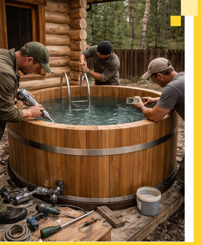 Строительство бань с купелью под ключ и отделкой в Удомле