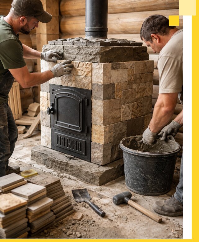 Облицовка банной печи под ключ в Удомле: камень и плитка