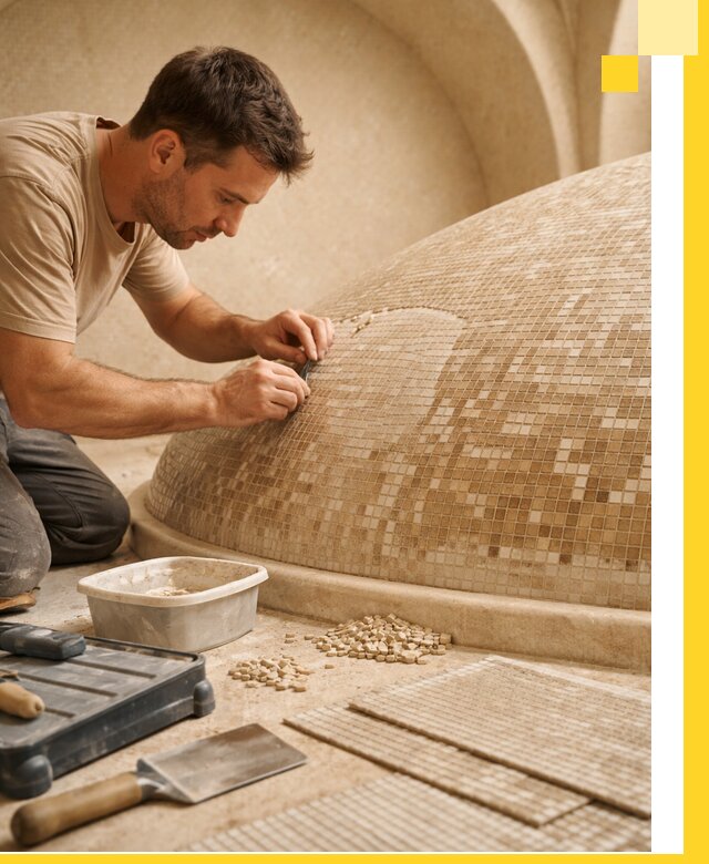 Профессиональная укладка мозаики для хамама под ключ в Удомле