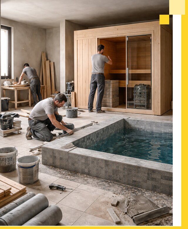 SPA зоны под ключ с бассейном сауной и печью в Удомле